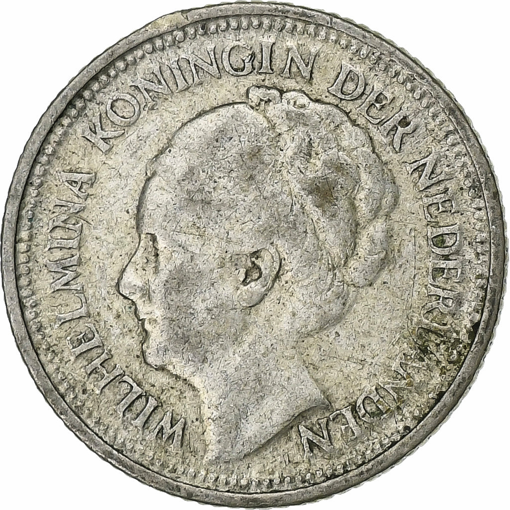 Moneda, Países Bajos, Wilhelmina I, 10 Cents, 1936, BC+, Plata, KM:163