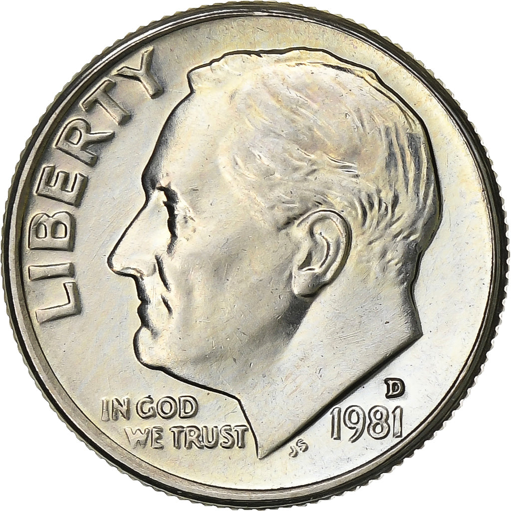United States, Dime, Roosevelt Dime, 1981, Denver, Copper-Nickel Clad Copper