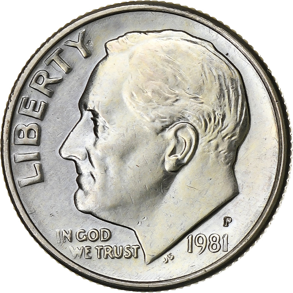 Estados Unidos da América, Dime, Roosevelt Dime, 1981, U.S. Mint, Cobre