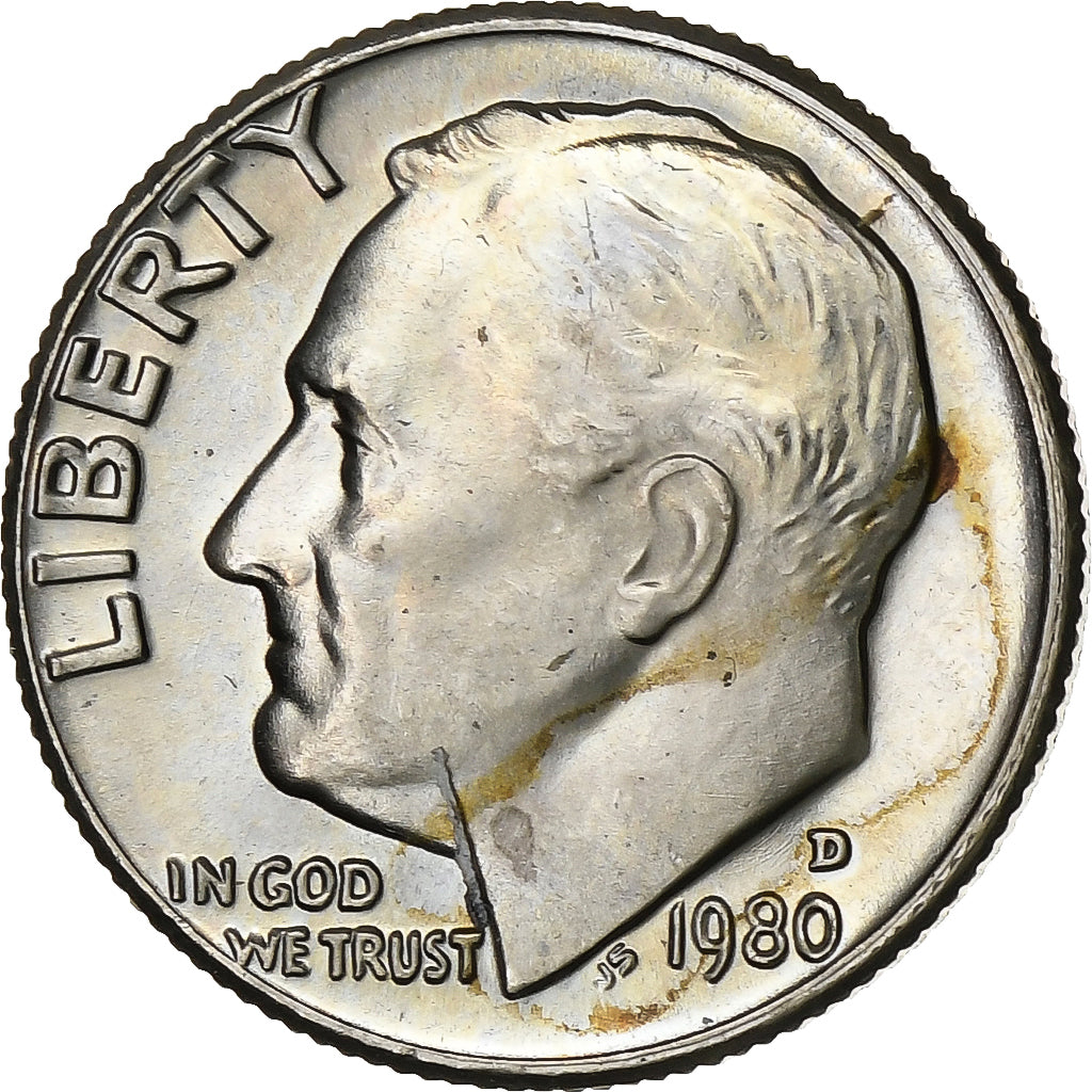 Verenigde Staten, Dime, Roosevelt, 1980, Denver, Copper-Nickel Clad Copper, UNC