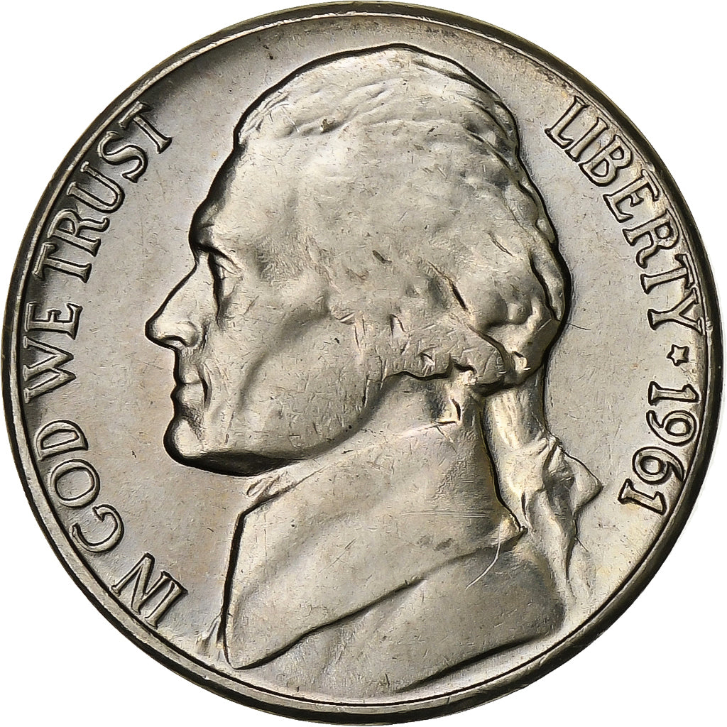 USA, 5 Cents, Jefferson Nickel, 1961, U.S. Mint, Miedź-Nikiel, MS(64), KM:A192