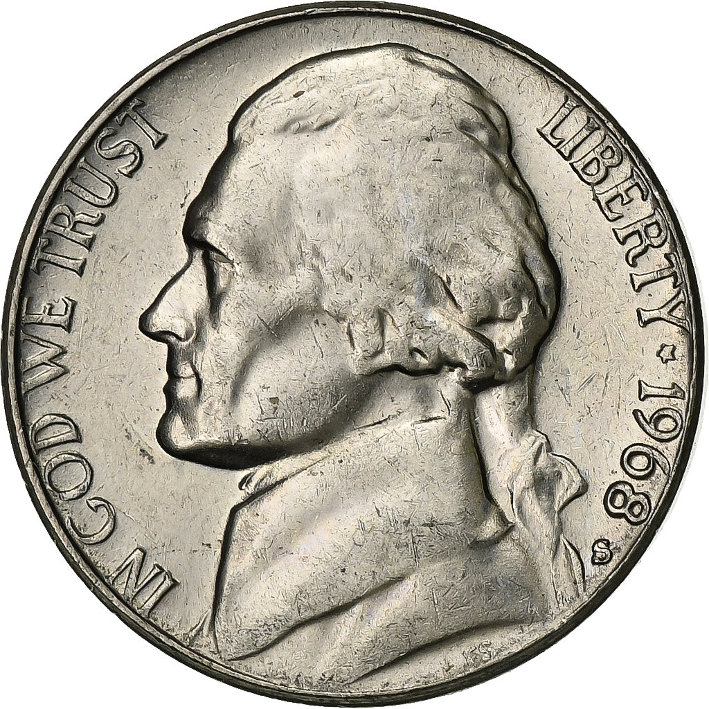 USA, 5 Cents, Jefferson Nickel, 1968, U.S. Mint, Miedź-Nikiel, MS(65-70)