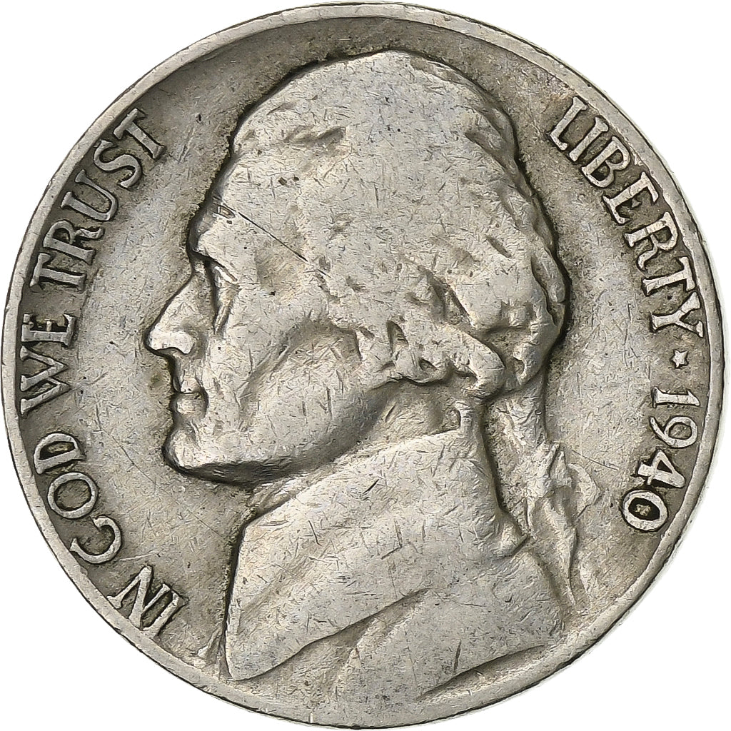 USA, 5 Cents, Jefferson Nickel, 1940, U.S. Mint, Miedź-Nikiel, EF(40-45)