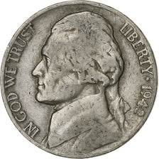 Stati Uniti, 5 Cents, Jefferson Nickel, 1942, U.S. Mint, Rame-nichel, BB, KM:192