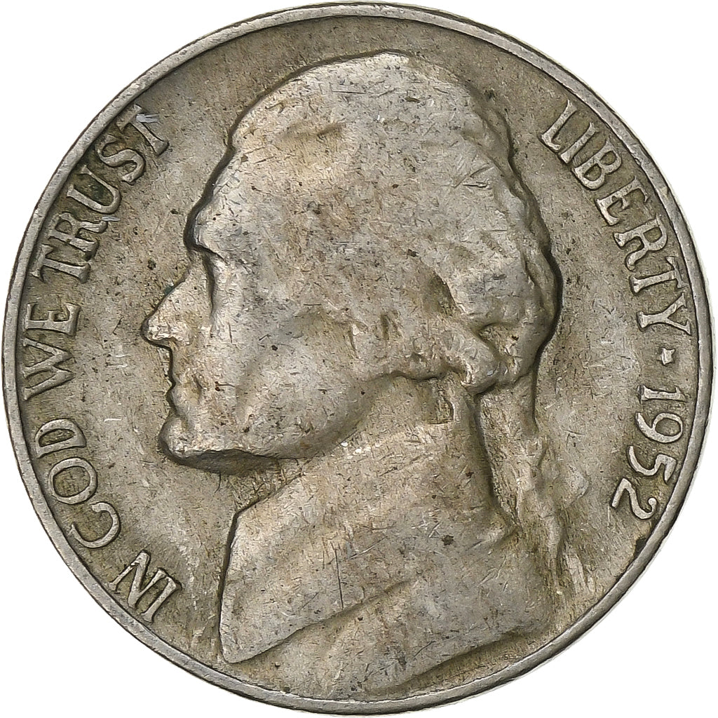 USA, 5 Cents, Jefferson Nickel, 1952, U.S. Mint, Miedź-Nikiel, EF(40-45)