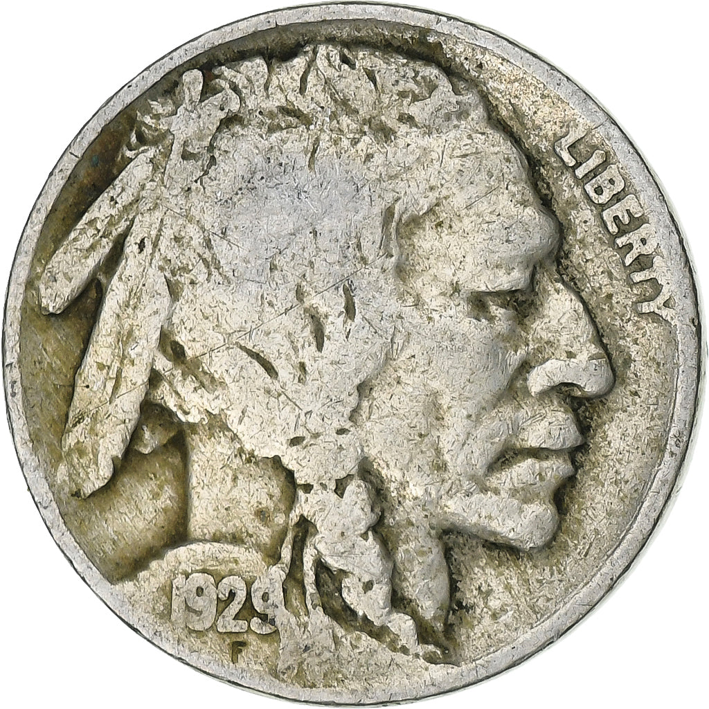 Estados Unidos, 5 Cents, Buffalo Nickel, 1929, Philadelphia, Cobre - níquel