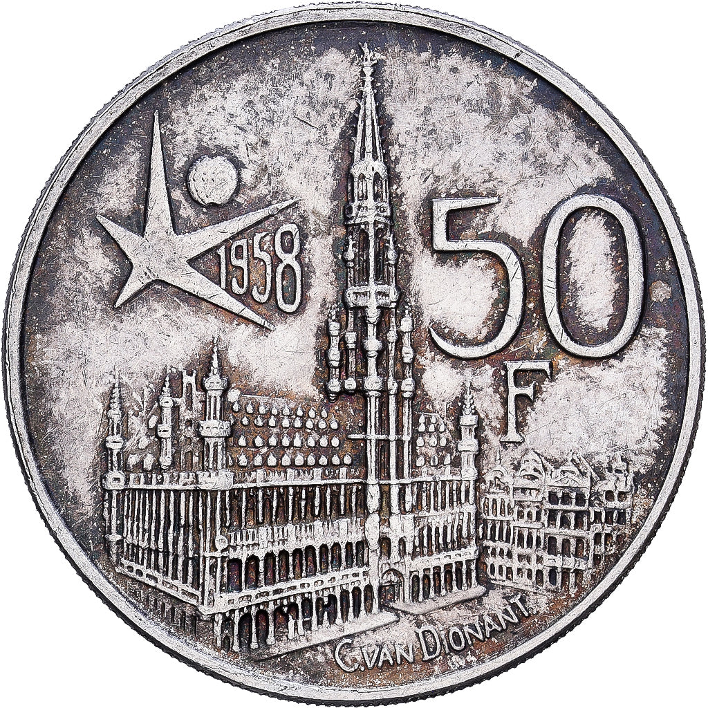 Belgium, Baudouin I, 50 Francs, Exposition Universelle, 1958, Brussels, Silver