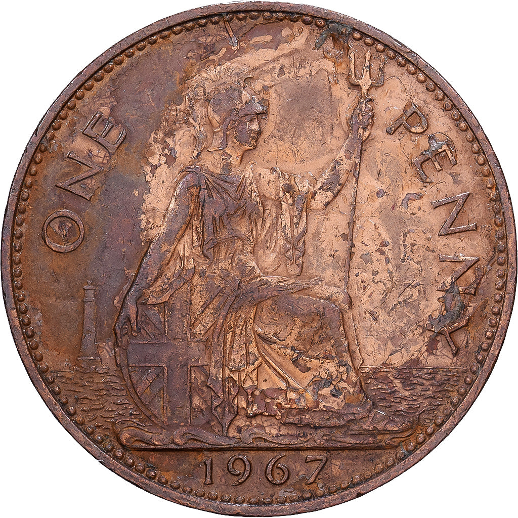 Royaume-Uni, Élisabeth II, 1 Penny, 1967, British Royal Mint, Bronze, B+