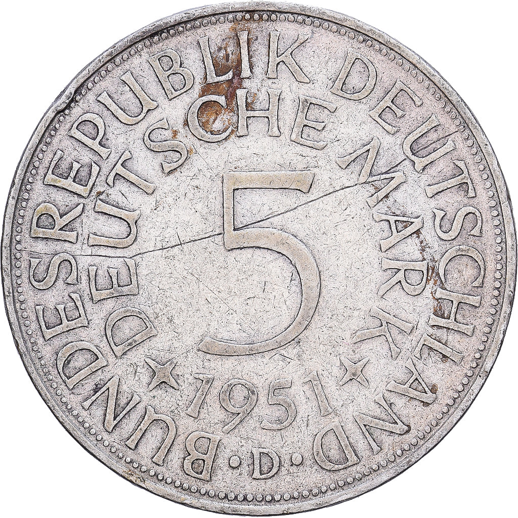 Deutschland, 5 Deutsche Mark, 1951, Munich, Silber, S+