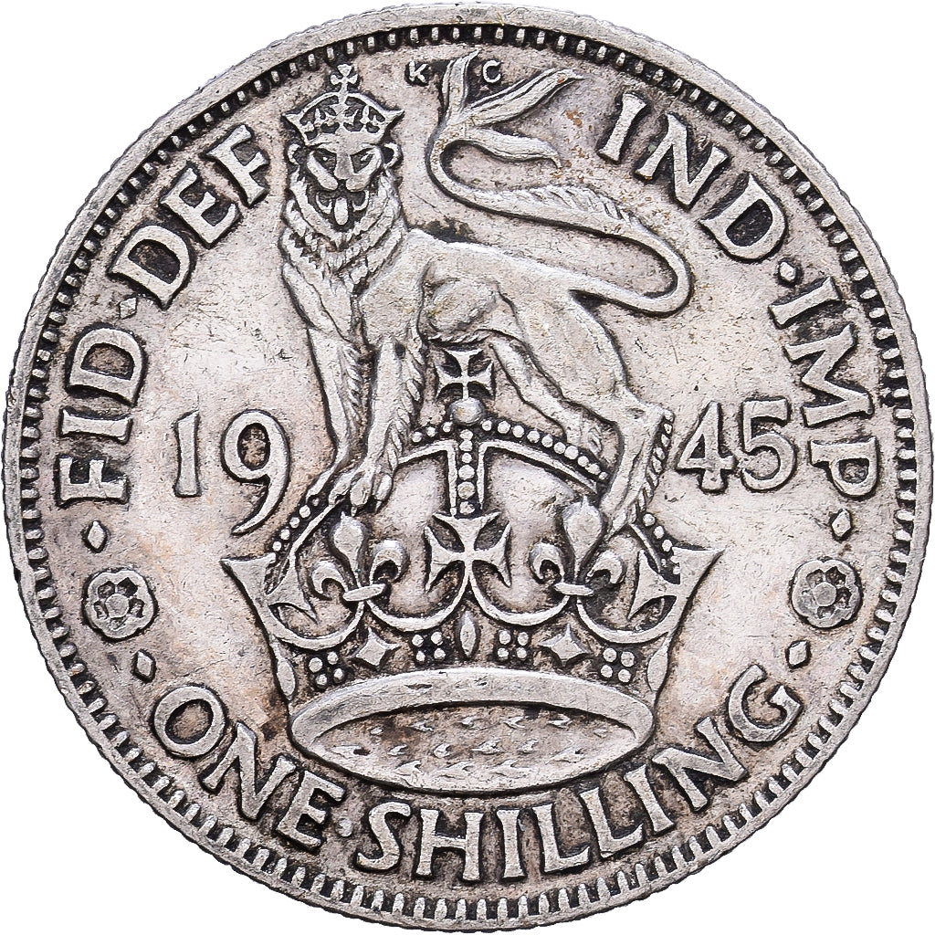 Reino Unido, George VI, 1 Shilling, 1945, British Royal Mint, Plata, BC+