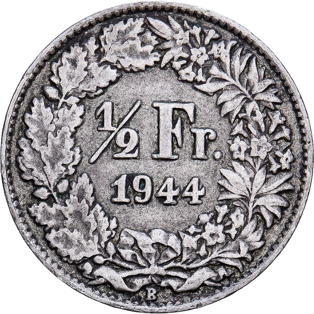 Suíça, Demi Franc, 1944, Bern, Prata, VF(20-25)