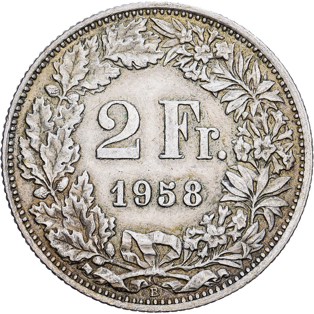 Svizzera, 2 Francs, 1958, Bern, Argento, MB+