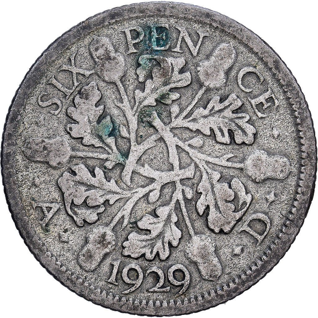 Grande-Bretagne, 6 Pence, 1929, British Royal Mint, Argent, AB+