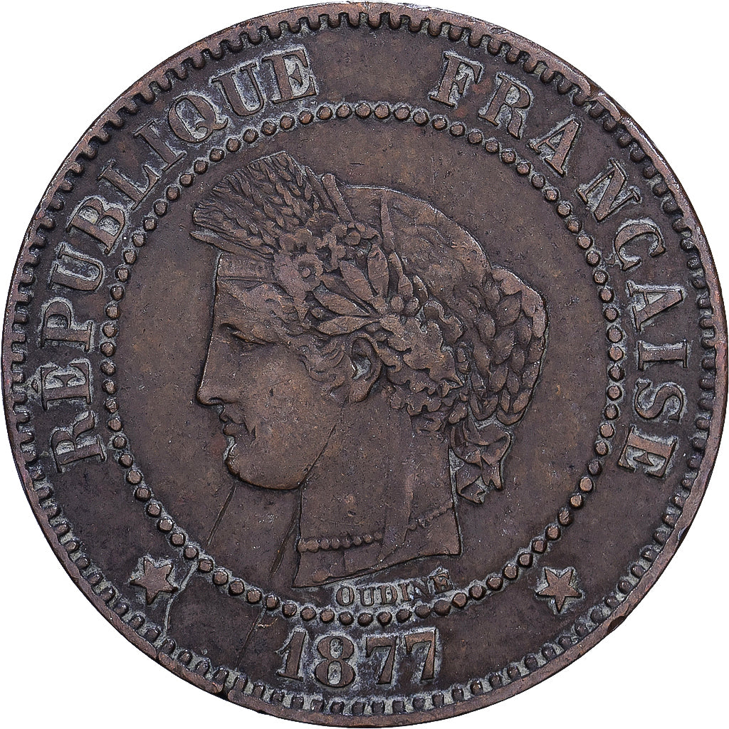 France, 2 Centimes, 1877, Paris, Bronze, VG10