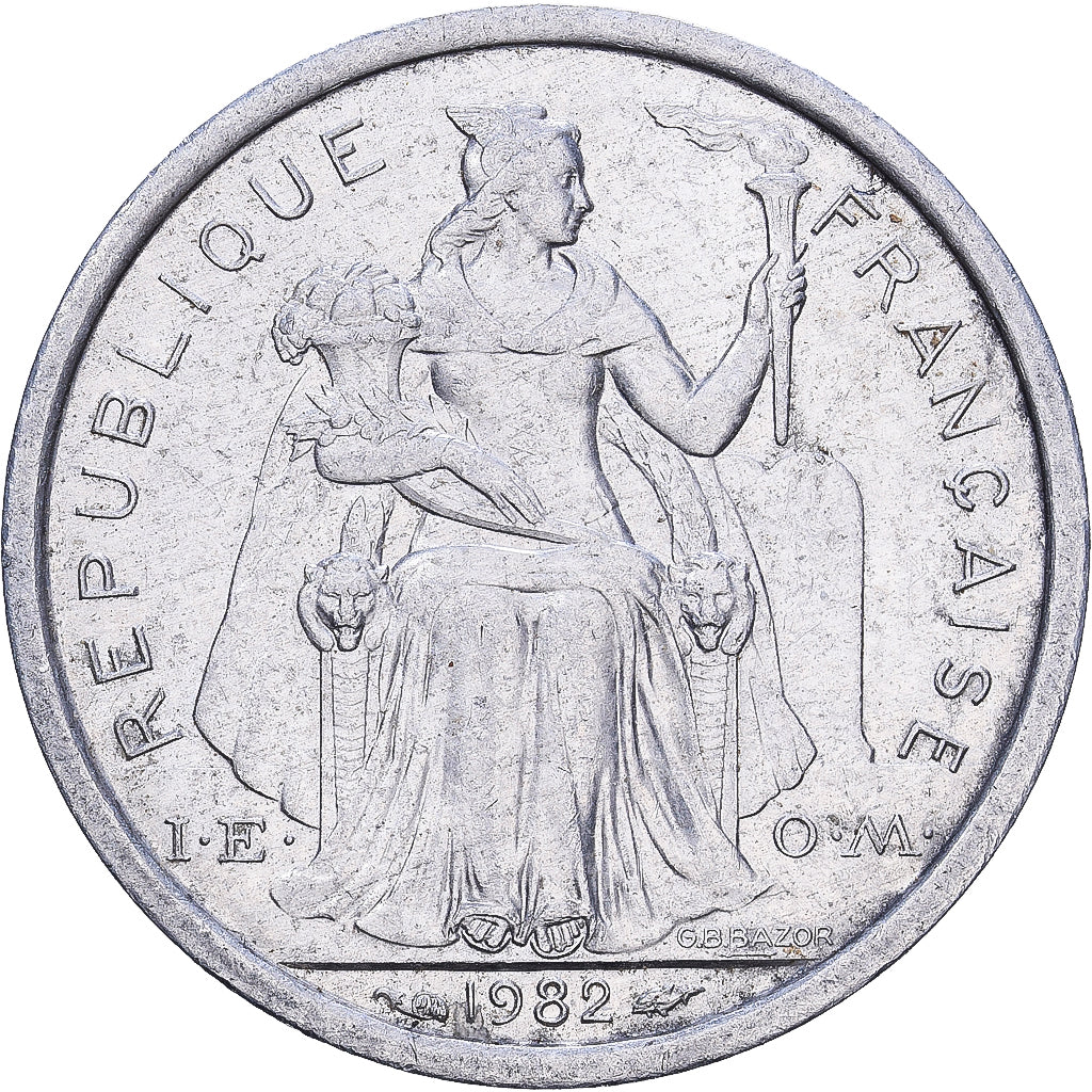 French Polynesia, 1 Franc, 1982, Paris, Aluminium, SS