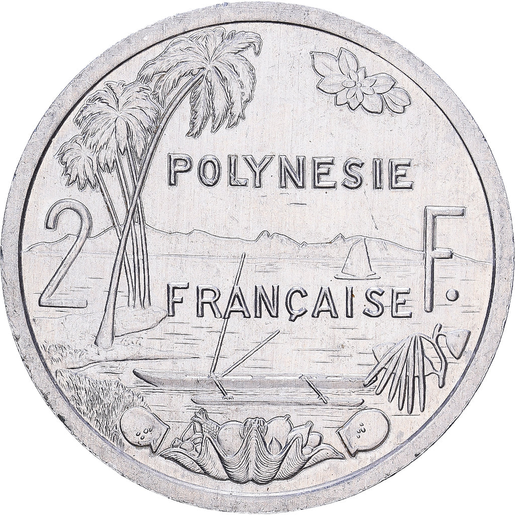 Polinesia francesa, 2 Francs, 1989, Paris, Aluminio, MBC