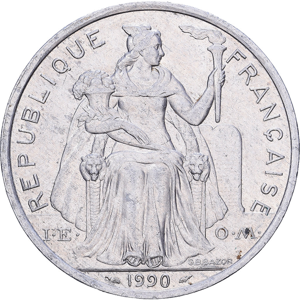 French Polynesia, 5 Francs, 1990, Paris, Aluminum, VF(30-35)