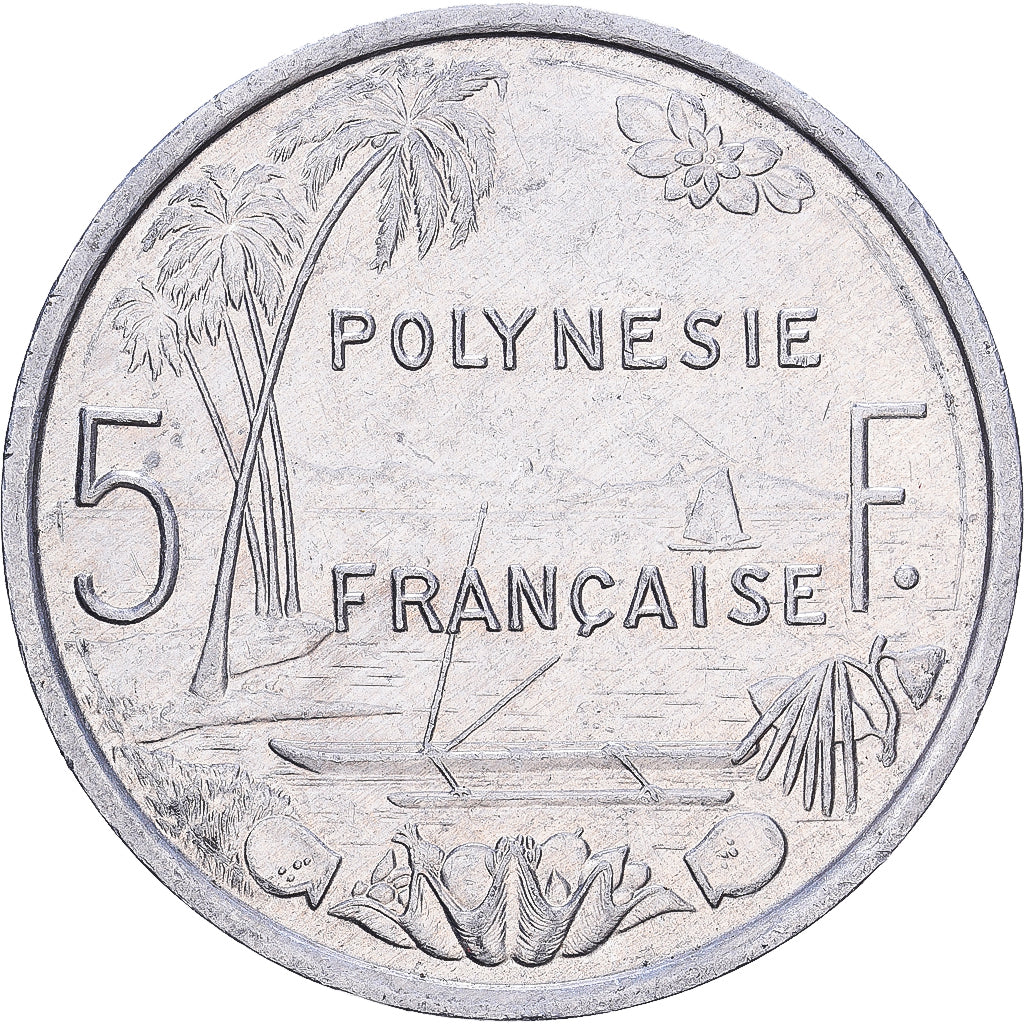 French Polynesia, 5 Francs, 1990, Paris, Aluminum, VF(30-35)