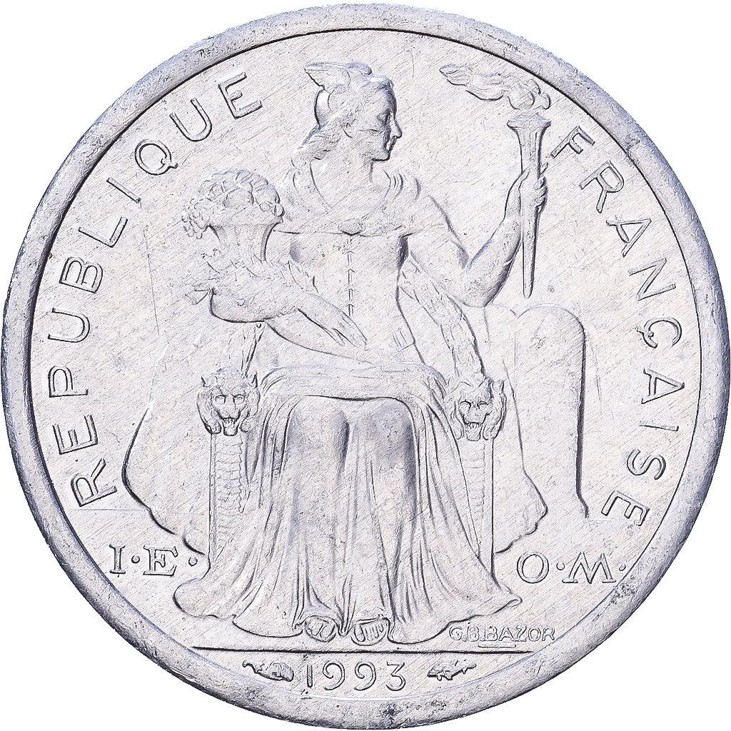 French Polynesia, 1 Franc, 1993, Paris, Aluminum, F(12-15)