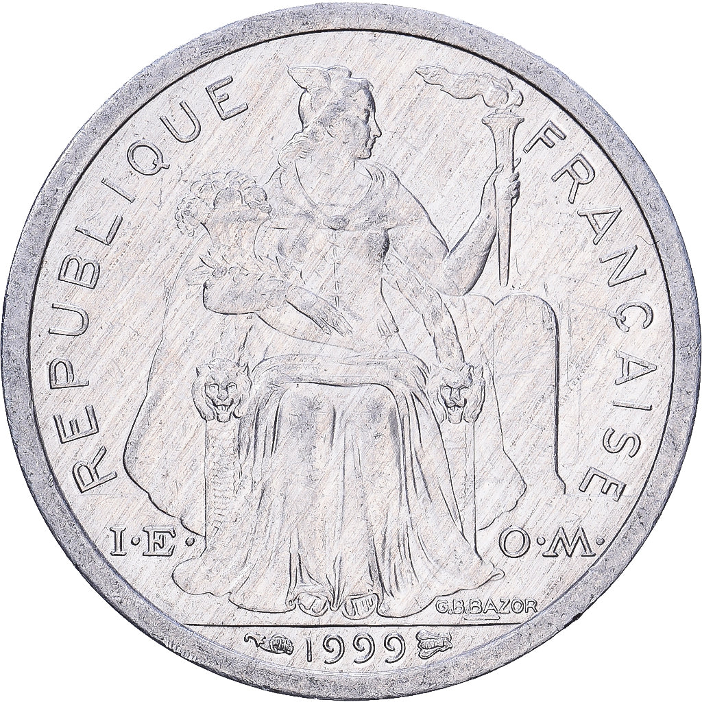 French Polynesia, 1 Franc, 1999, Paris, Aluminum, F(12-15)