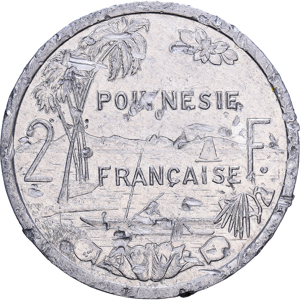 French Polynesia, 2 Francs, 1986, Paris, Aluminum, F(12-15)
