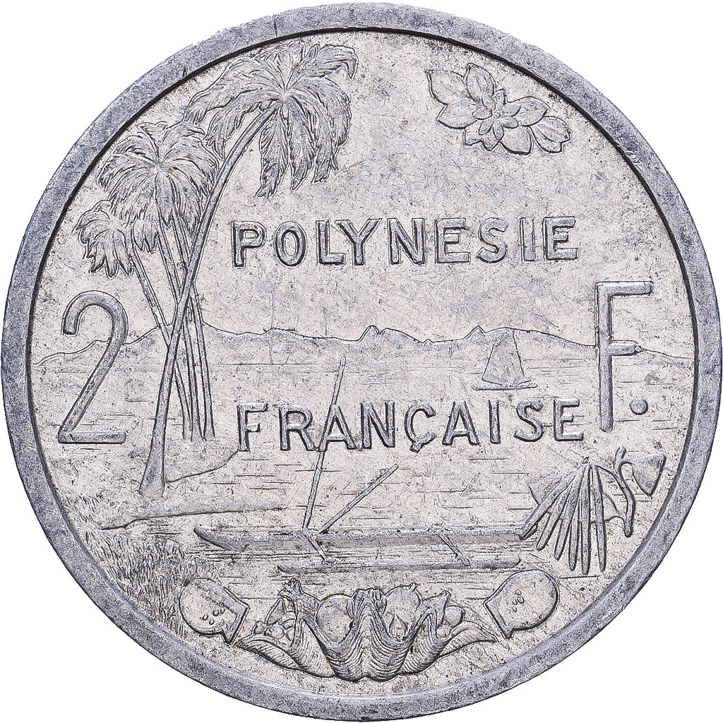 French Polynesia, 2 Francs, 1984, Paris, Aluminum, F(12-15)