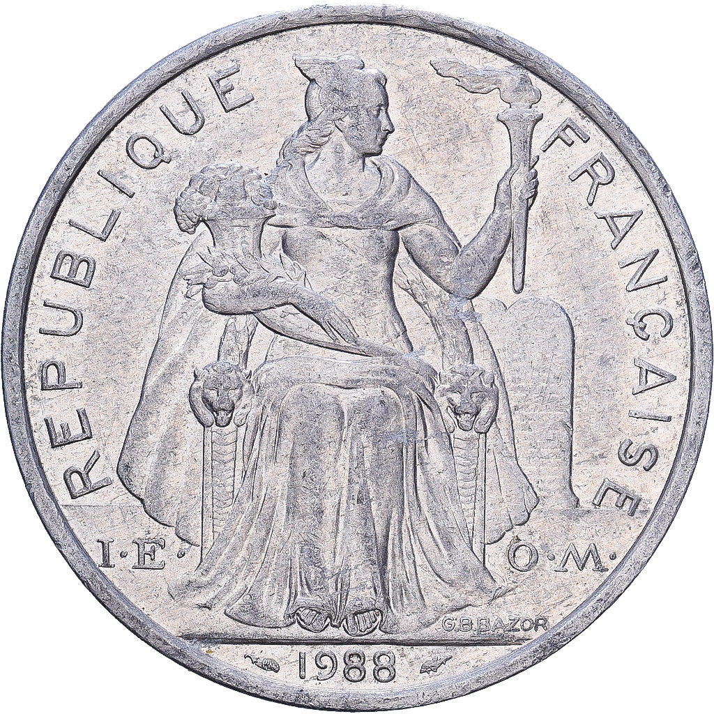 French Polynesia, 5 Francs, 1988, Paris, Aluminum, EF(40-45)