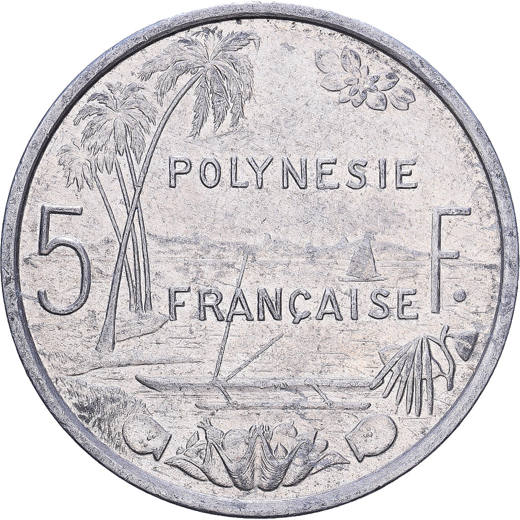 French Polynesia, 5 Francs, 1988, Paris, Aluminum, EF(40-45)