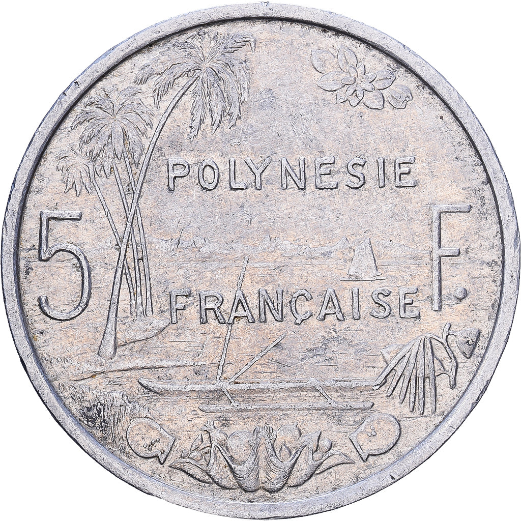 French Polynesia, 5 Francs, 1991, Paris, Aluminum, VF(30-35)