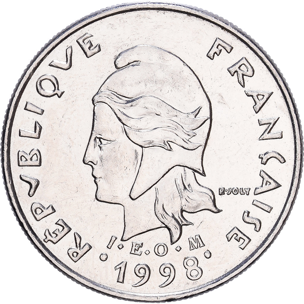 Polinesia francesa, 10 Francs, 1998, Paris, Níquel, BC+