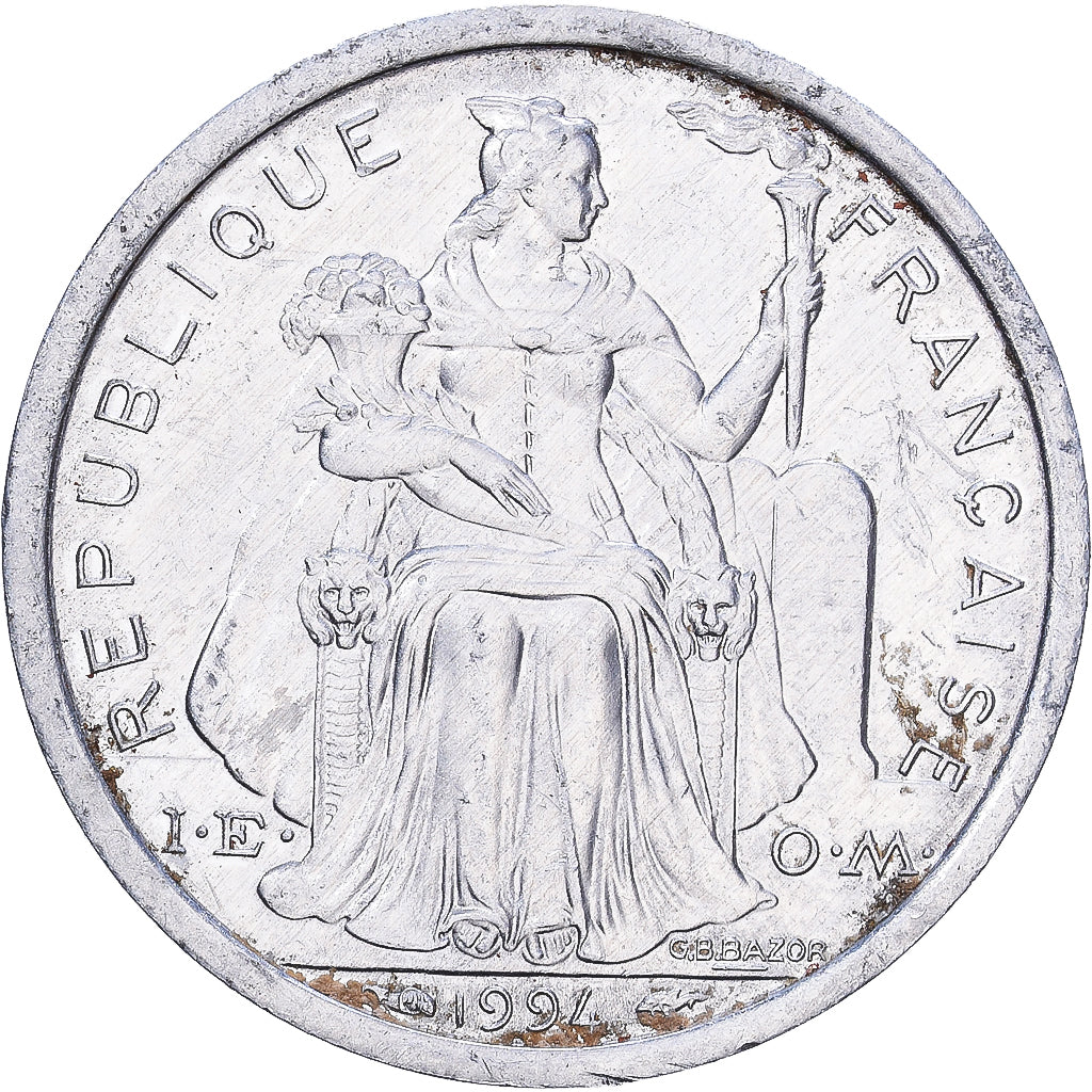 Nowa Kaledonia, 1 Franc, 1994, Paris, Aluminium, VF(30-35)