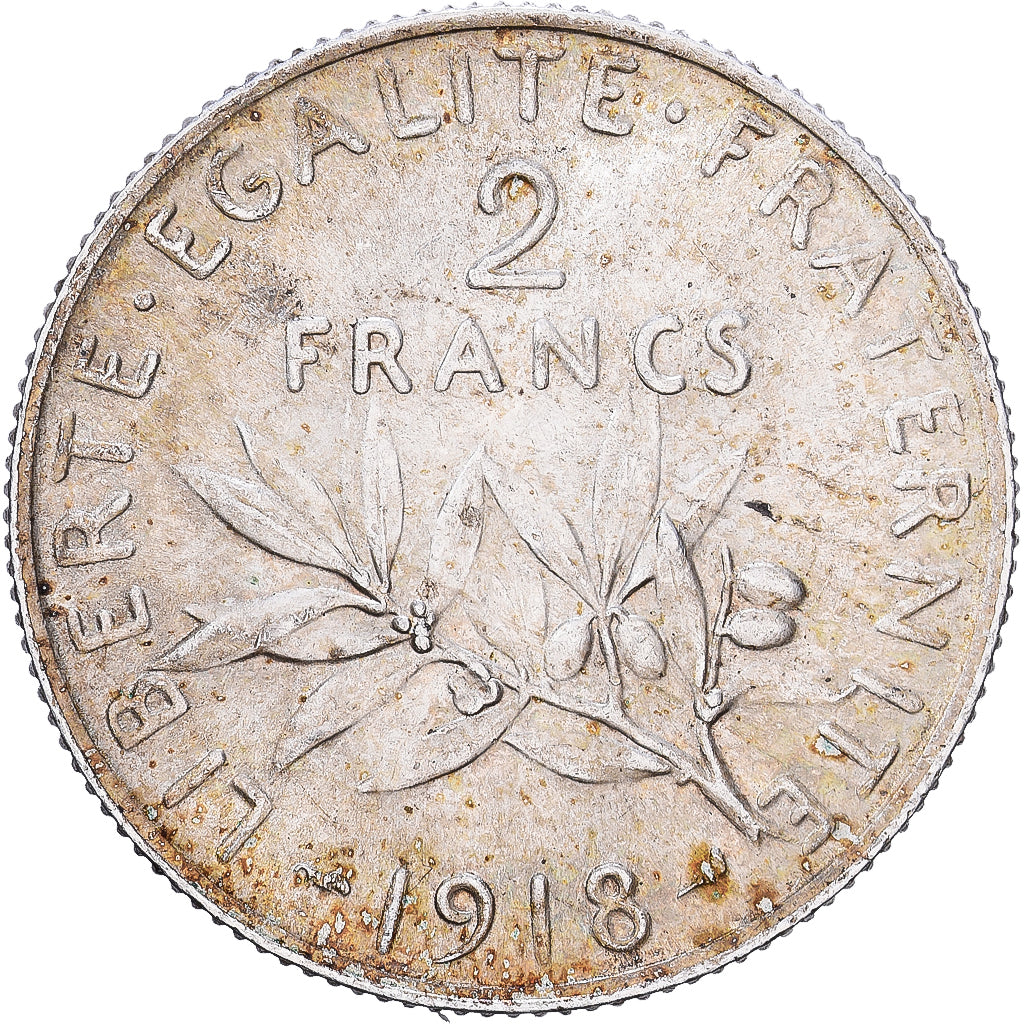 Francia, 2 Francs, Semeuse, 1918, Paris, Plata, BC