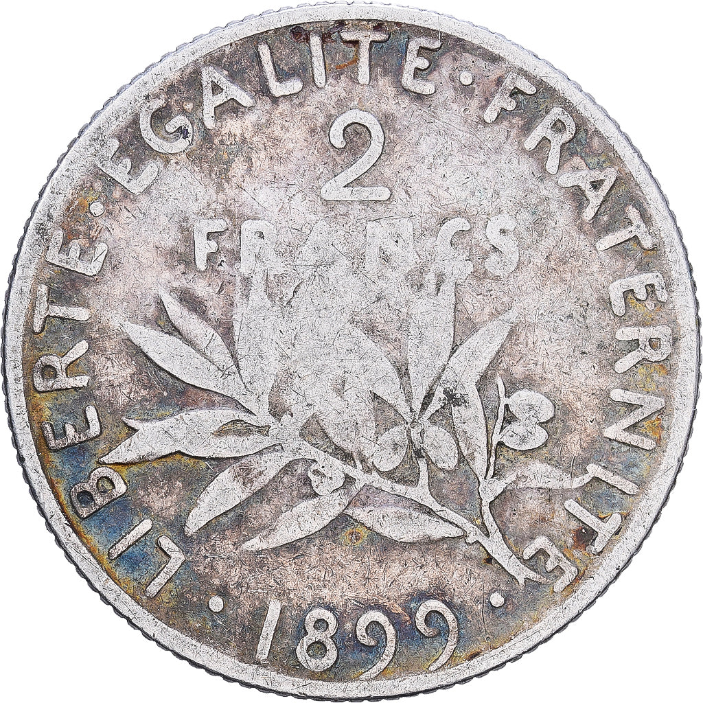 France, 2 Francs, Semeuse, 1899, Paris, Silver, G(4-6)