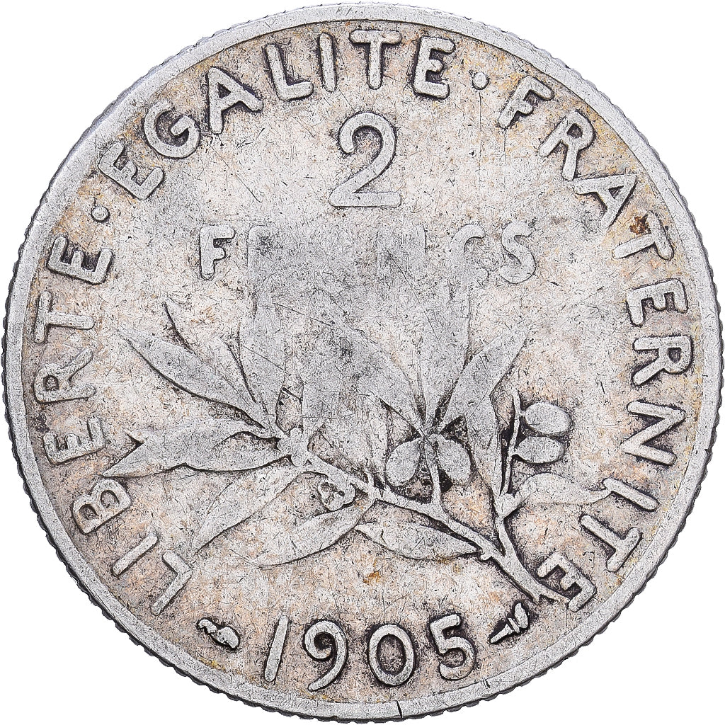 France, 2 Francs, Semeuse, 1905, Paris, Silver, VG10
