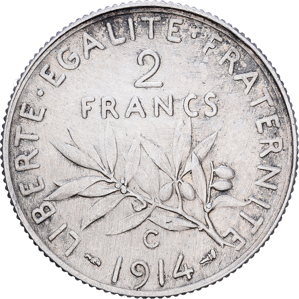 Francia, 2 Francs, Semeuse, 1914, Castelsarrasin, Plata, MBC+