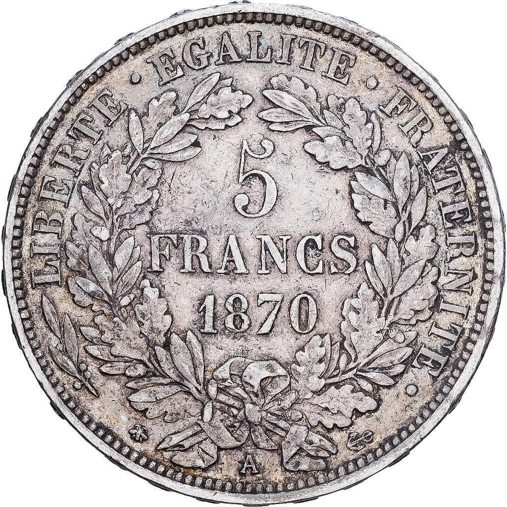 Frankrijk, 5 Francs, Cérès, 1870, Paris, Zilver, FR+