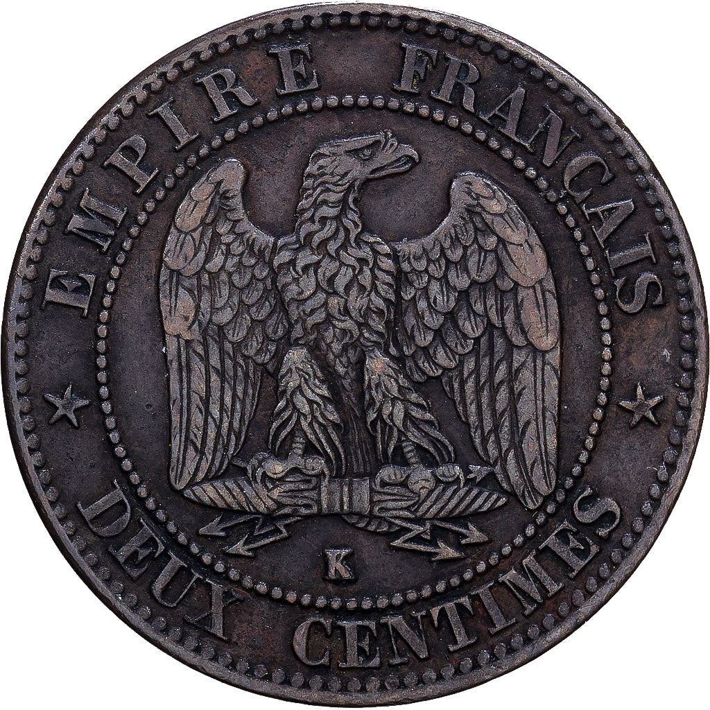France, Napoléon III, 2 Centimes, 1861, Bordeaux, Laurée, Bronze, B