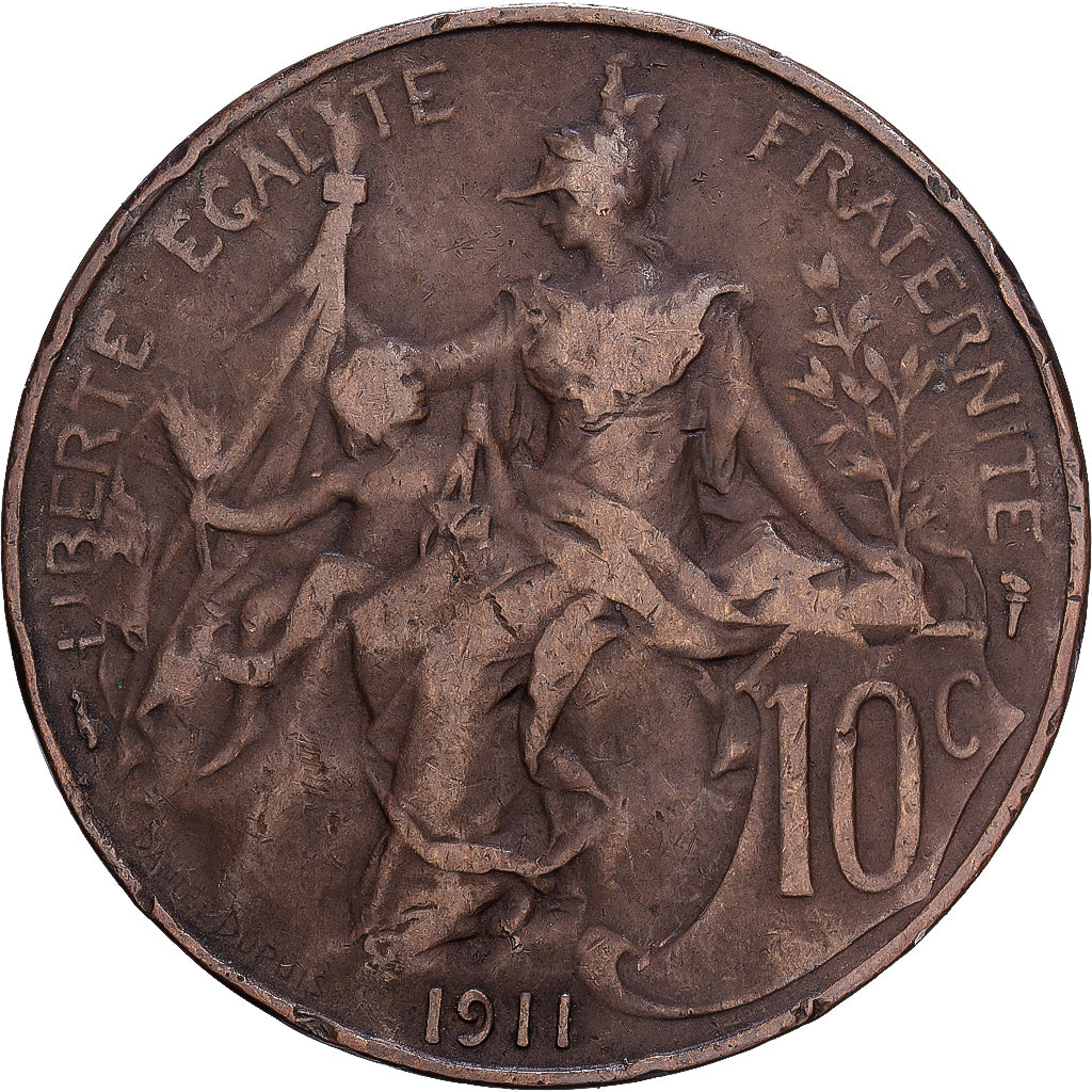 France, 10 Centimes, 1911, Paris, Bronze, VG(8-10)