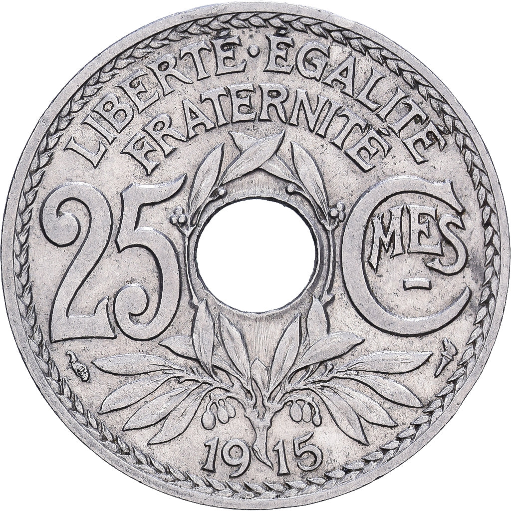Francia, 25 Centimes, Lindauer, 1915, Paris, Níquel, BC+