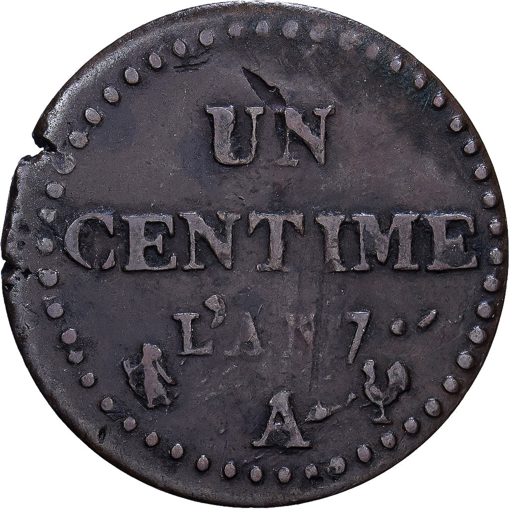 Francja, 1 Centime, AN 7, Paris, Miedź, G(4-6)