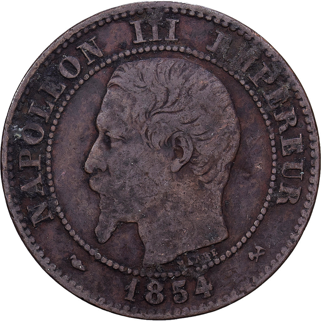 France, 2 Centimes, 1854, Rouen, Bronze, VG(8-10)
