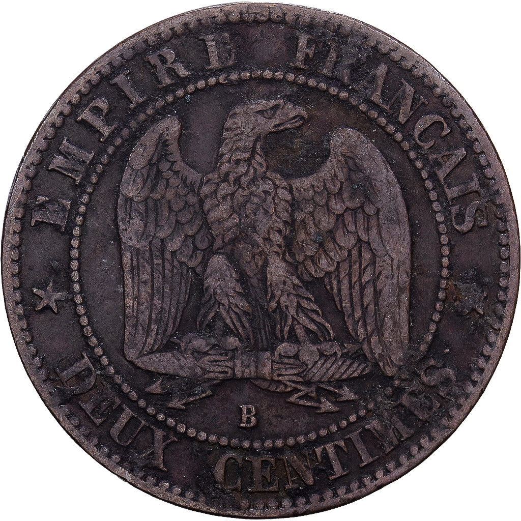 France, 2 Centimes, 1854, Rouen, Bronze, VG(8-10)