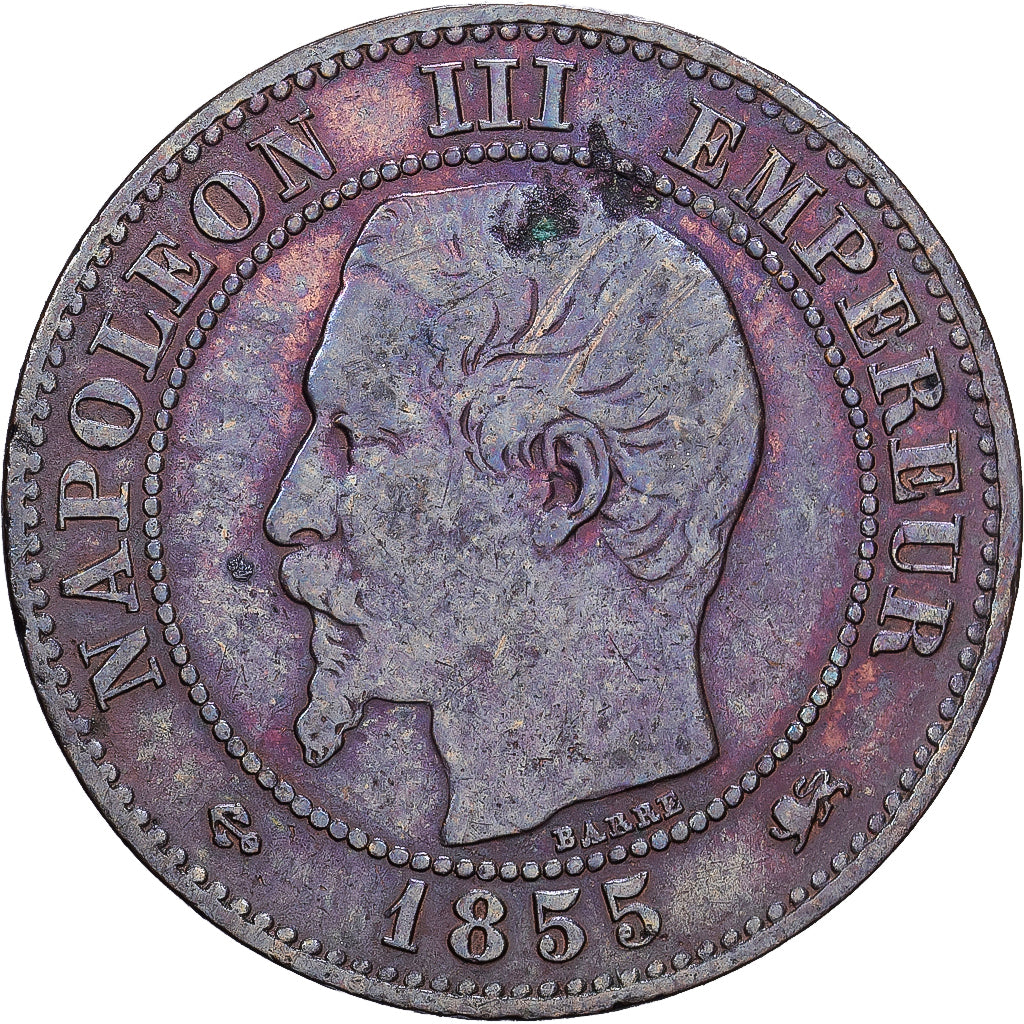 France, 2 Centimes, 1855, Lyon, Bronze, VG(8-10)