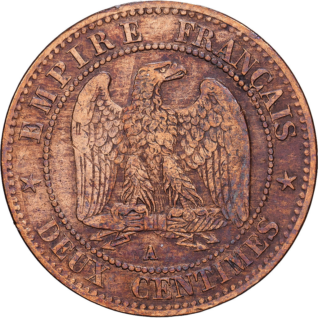 France, 2 Centimes, 1855, Paris, Bronze, VG(8-10)