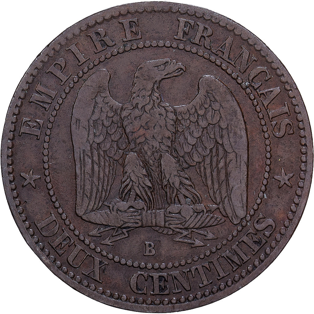 France, 2 Centimes, 1855, Rouen, Bronze, G(4-6)