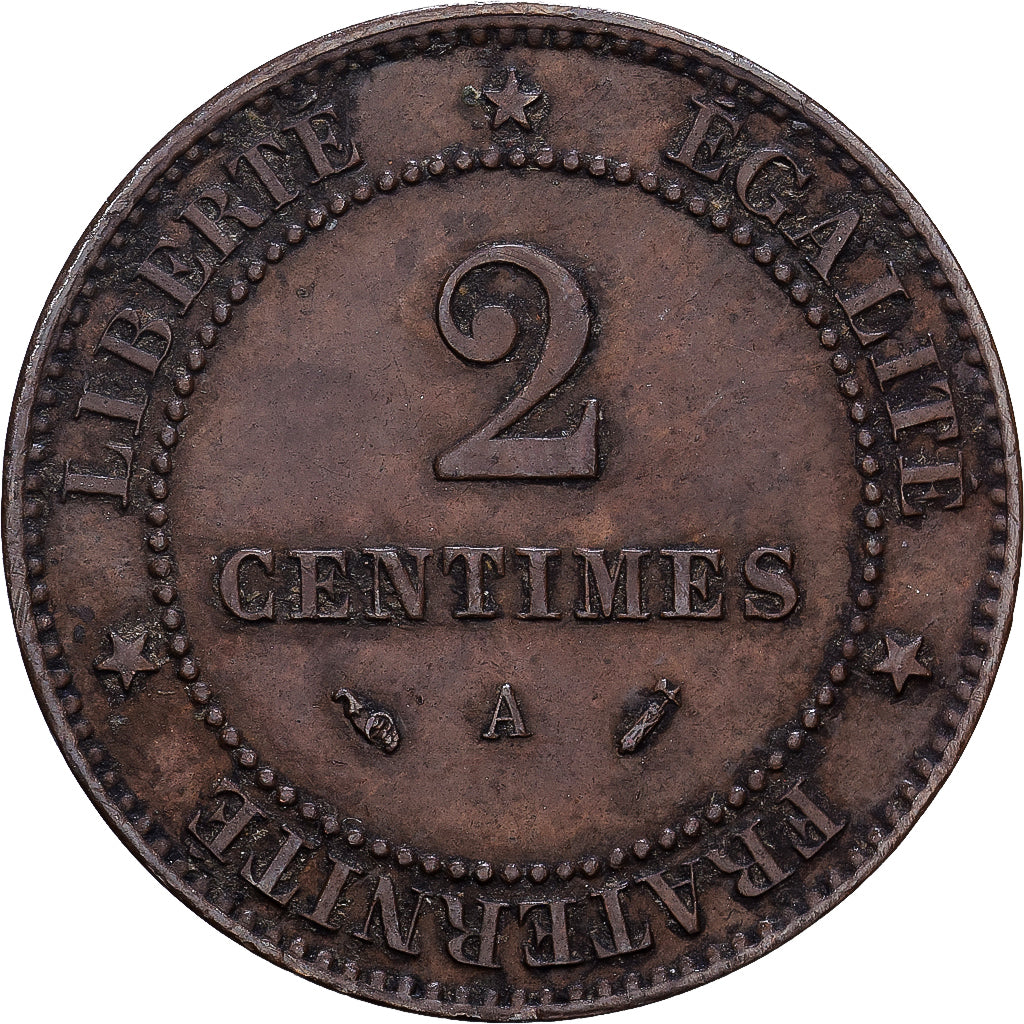 France, 2 Centimes, 1896, Paris, Bronze, VG(8-10)