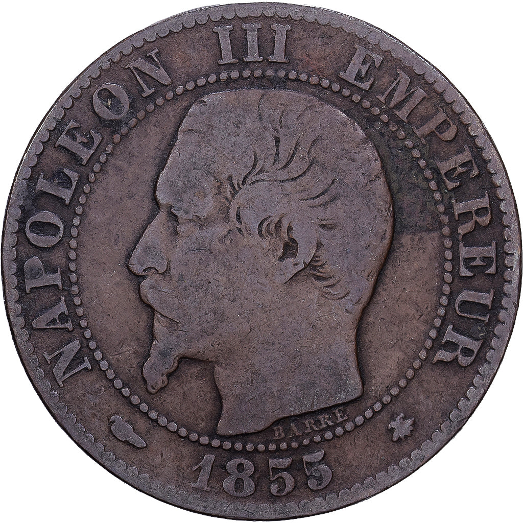 France, 5 Centimes, 1855, Strasbourg, Bronze, G(4-6)