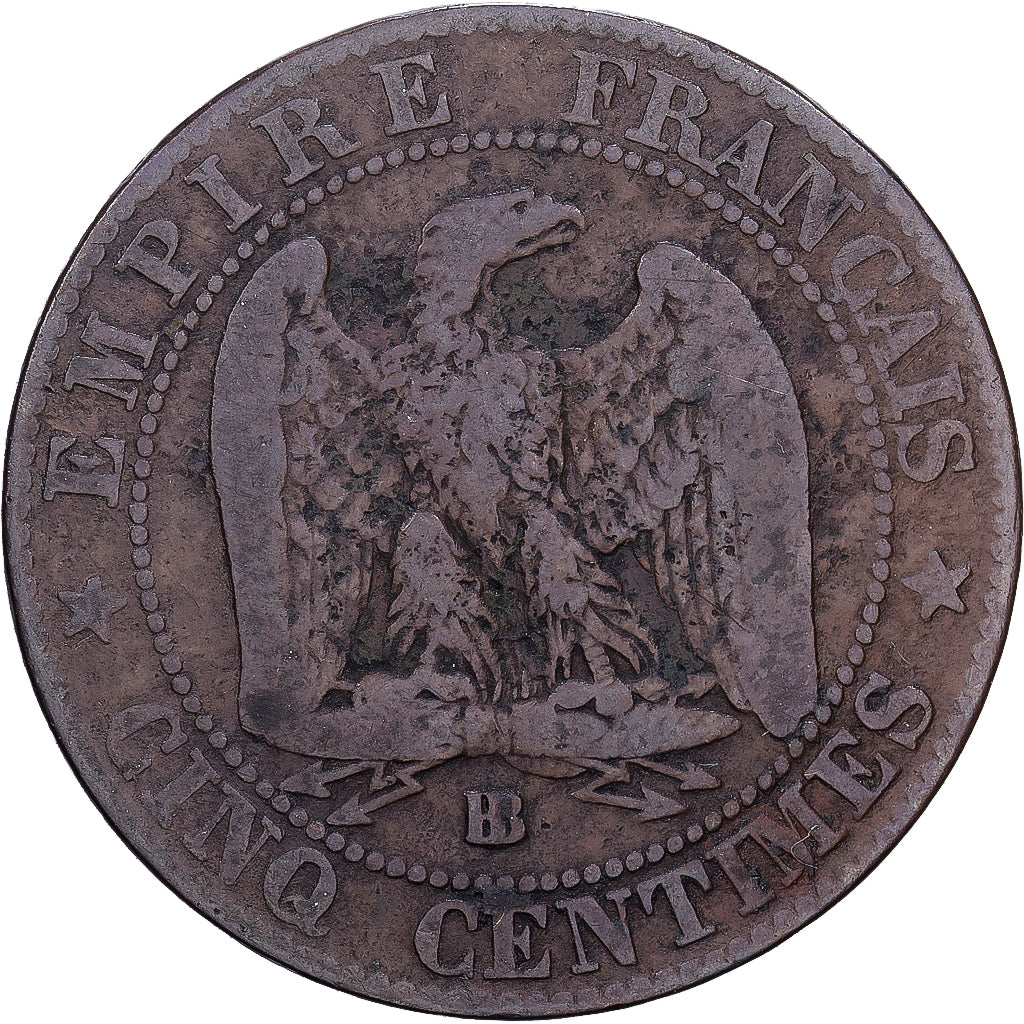 France, 5 Centimes, 1855, Strasbourg, Bronze, G(4-6)