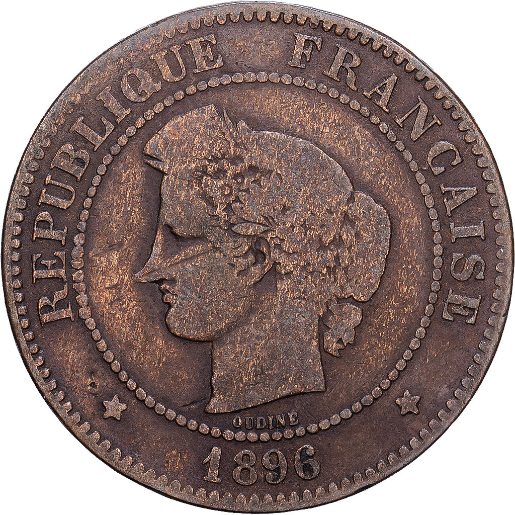 Francia, 5 Centimes, 1896, Paris, Bronce, BC