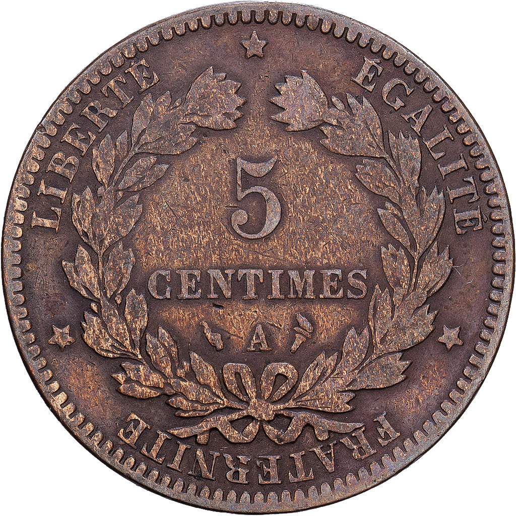 Francia, 5 Centimes, 1896, Paris, Bronce, BC
